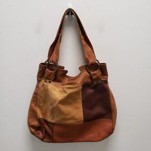 Lucky Brand Womens Patchwork Purse Bag Brown D Rings Snap Button Lined Bohemian